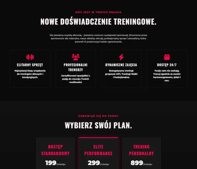 Strona klubu fitness – realizacja ElevateWeb Studio